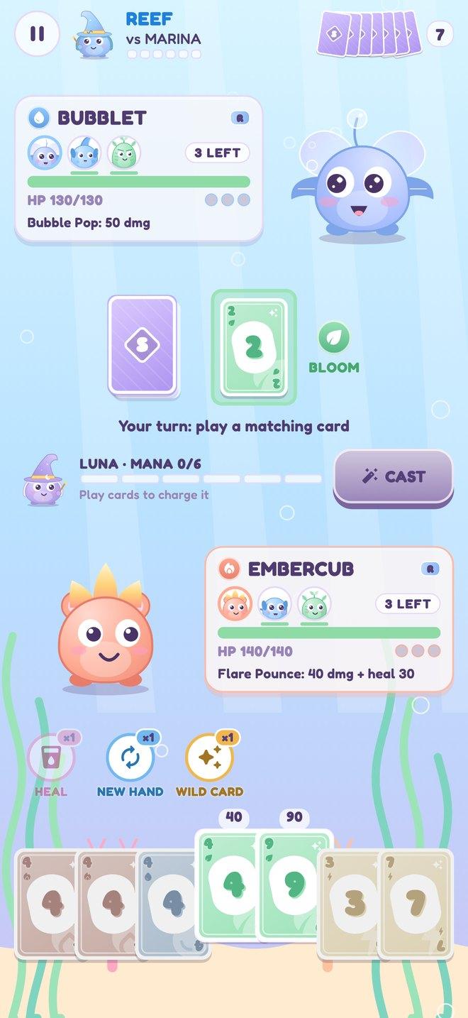 Spellbloom screenshot: Match cards to battle