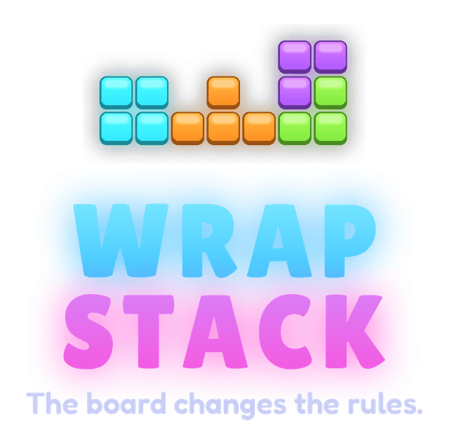 Wrapstack logo: glowing blocks above the words Wrap Stack and the slogan The board changes the rules.